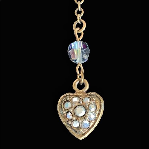 Vintage Kirk’s Folly AB Crystal floral heart pendant necklace 14” +2” extension - Picture 5 of 9